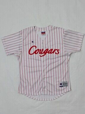 Vintage Champion University Of Houston Cougars Pin Stripe Baseball Jersey Size S